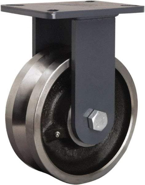 Hamilton - 8" Diam x 3" Wide, Forged Steel Rigid Caster - 4,000 Lb Capacity, Top Plate Mount, 5-1/4" x 7-1/4" Plate, Tapered Roller Bearing - Best Tool & Supply