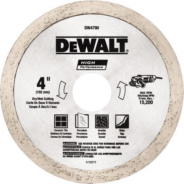 DeWALT - 4" Diam, 5/8 & 7/8" Arbor Hole Diam, Wet & Dry Cut Saw Blade - Diamond-Tipped, Standard Round Arbor - Best Tool & Supply