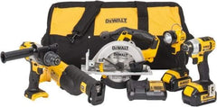 DeWALT - 5 Piece 20 Volt Cordless Tool Combination Kit - Includes 1/2" Hammerdrill, 1/4" Impact Driver, Reciprocating Saw, 6-1/2" Circular Saw & LED Worklight, Lithium-Ion Battery Included - Best Tool & Supply