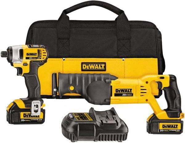 DeWALT - 2 Piece 20 Volt Cordless Tool Combination Kit - Includes 1/4" Impact Driver, Reciprocating Saw, Fast Charger, Contractor Bag & Belt Hook, Lithium-Ion - Best Tool & Supply