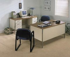 Hon - Plastic Laminated Top Left Return Desk - Mahogany/Charcoal - Best Tool & Supply