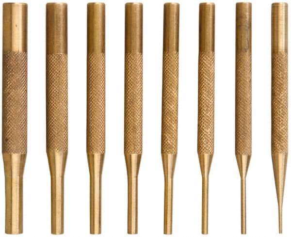 SPI - 8 Piece, 1/16 to 5/16", Pin Punch Set - Brass & Steel, Comes in Wooden Box - Best Tool & Supply