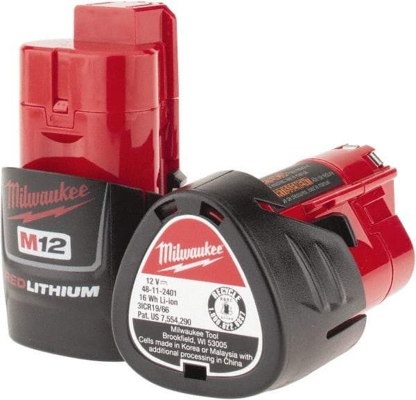 Milwaukee Tool - 12 Volt Lithium-Ion Power Tool Battery - 1.5 Ahr Capacity, 1/2 hr Charge Time, Series M12 RED - Best Tool & Supply