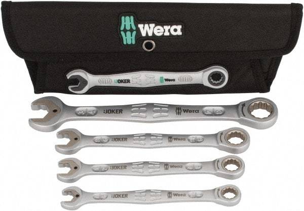 Wera - 4 Piece, 7/16" to 3/4", 12 Point Combination Wrench Set - Inch Measurement Standard, Satin Finish, Comes in Cordura Nylon Roll - Best Tool & Supply