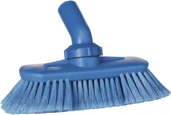 Vikan - 1-1/2" Bristle Length, Polyester Wash Brush - 7-3/4" Long x 3" Wide Head, 8" OAL, European Threaded Handle, Blue, Polypropylene Block, Flagged - Best Tool & Supply