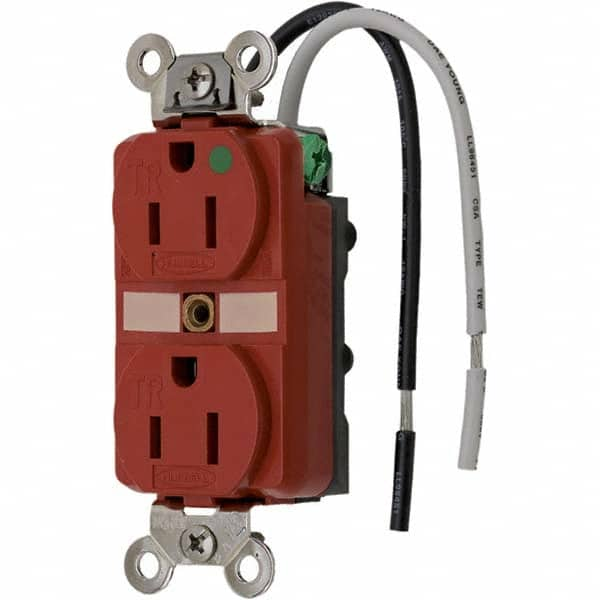 Hubbell Wiring Device-Kellems - 125V 15A NEMA 5-15R Hospital Grade Red Straight Blade Duplex Receptacle - Best Tool & Supply