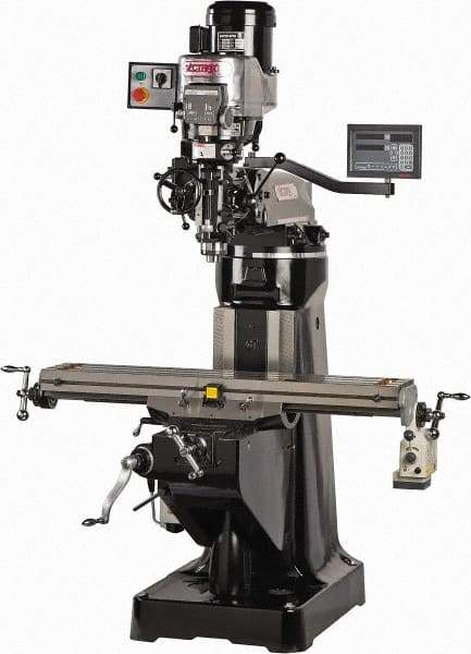 Vectrax - 9" Table Width x 48" Table Length, Variable Speed Pulley Control, 3 Phase Knee Milling Machine - R8 Spindle Taper, 3 hp - Best Tool & Supply