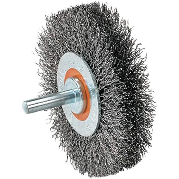 WALTER Surface Technologies - 2" OD, 1/4" Shank Diam, Crimped Stainless Steel Wheel Brush - 5/8" Face Width, 0.0118" Filament Diam, 25,000 RPM - Best Tool & Supply