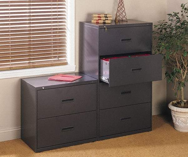 Hon - 36" Wide x 53-1/4" High x 19-1/4" Deep, 4 Drawer Lateral File with Lock - Steel, Black - Best Tool & Supply