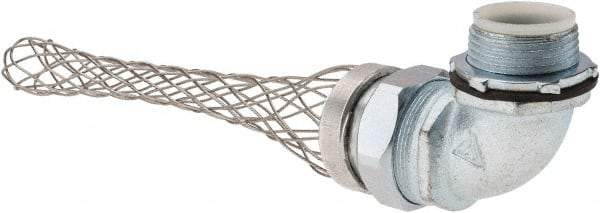 Woodhead Electrical - Liquidtight, Elbow Strain Relief Cord Grip - 1 NPT Thread, 5-1/4" Long, Iron & Zinc-plated Steel - Best Tool & Supply