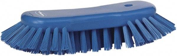 Vikan - 1.3" Bristle Length, Polyester Utility Scrub Brush - 7-3/4" Long x 3" Wide Head, 8" OAL, Blue, Polypropylene Block - Best Tool & Supply