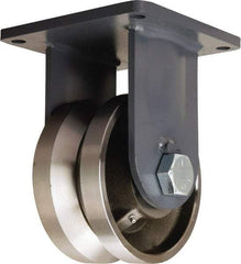 Hamilton - 8" Diam x 4" Wide, Forged Steel Rigid Caster - 15,000 Lb Capacity, Top Plate Mount, 8-1/2" x 8-1/2" Plate, Tapered Roller Bearing - Best Tool & Supply