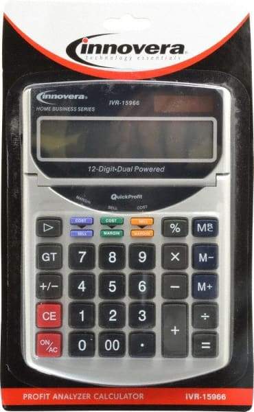 innovera - 12-Digit Portable Calculator - 18mm Display Size, White, Solar & Battery Powered, 7" Long x 4-3/4" Wide - Best Tool & Supply