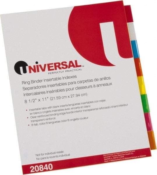 UNIVERSAL - 8-1/2 x 11" 8 Tabs, Single Sided Clear Mylar Reinforced Binding Edge, Insertable Tab Economy Indexes - Multicolor Tabs, Buff Folder - Best Tool & Supply