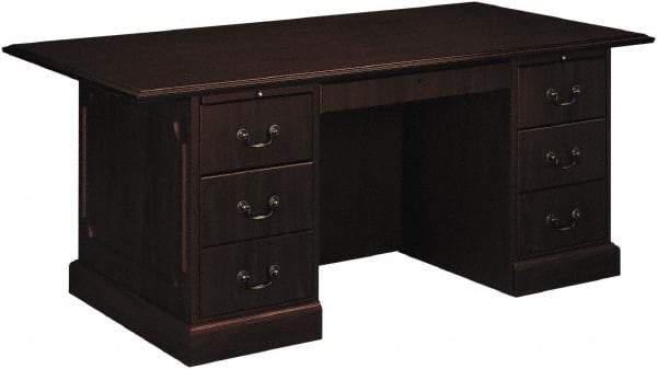 Hon - High Pressure Laminate Double Pedestal Desk with Center Drawer - 72" Wide x 36" Deep x 29-1/2" High, Mahogany - Best Tool & Supply