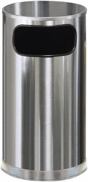 Rubbermaid - 12 Gal Silver Round Decorative Waste Receptacle With Top - Steel, 28" High - Best Tool & Supply