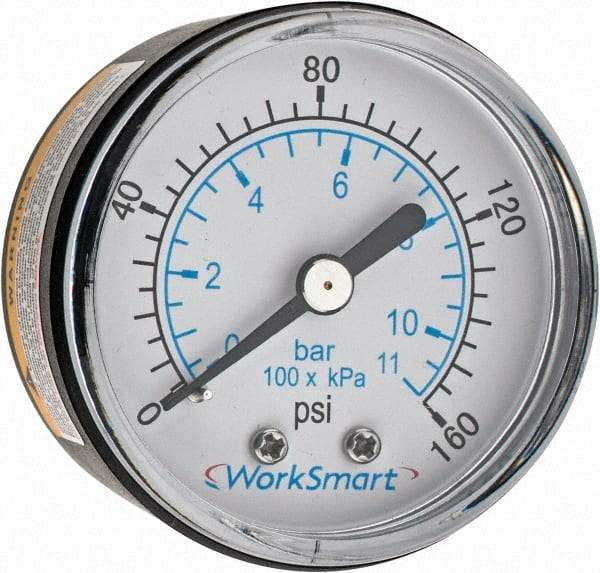 Value Collection - 2" Dial, 1/4 Thread, 0-160 Scale Range, Pressure Gauge - Center Back Connection Mount, Accurate to 3-2-3% of Scale - Best Tool & Supply