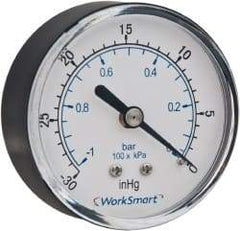 Value Collection - 1-1/2" Dial, 1/8 Thread, 0-15 Scale Range, Pressure Gauge - Center Back Connection Mount, Accurate to 3-2-3% of Scale - Best Tool & Supply