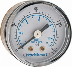 Value Collection - 1-1/2" Dial, 1/8 Thread, 0-160 Scale Range, Pressure Gauge - Center Back Connection Mount, Accurate to 3-2-3% of Scale - Best Tool & Supply