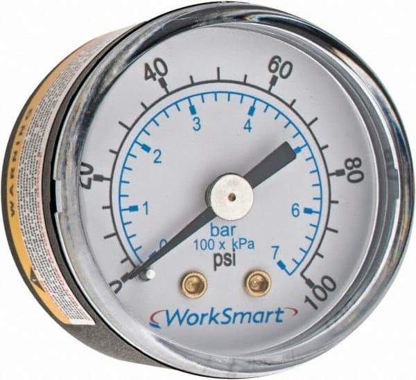 Value Collection - 1-1/2" Dial, 1/8 Thread, 0-100 Scale Range, Pressure Gauge - Center Back Connection Mount, Accurate to 3-2-3% of Scale - Best Tool & Supply