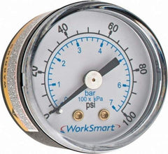 Value Collection - 1-1/2" Dial, 1/8 Thread, 0-100 Scale Range, Pressure Gauge - Center Back Connection Mount, Accurate to 3-2-3% of Scale - Best Tool & Supply