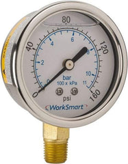 Value Collection - 2-1/2" Dial, 1/4 Thread, 0-160 Scale Range, Pressure Gauge - Lower Connection Mount, Accurate to 3-2-3% of Scale - Best Tool & Supply