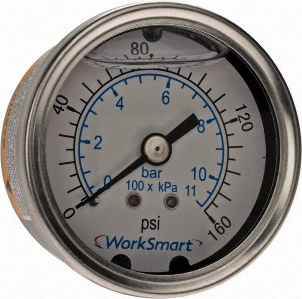 Value Collection - 2" Dial, 1/4 Thread, 0-160 Scale Range, Pressure Gauge - Center Back Connection Mount, Accurate to 3-2-3% of Scale - Best Tool & Supply