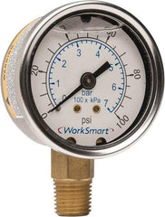 Value Collection - 2" Dial, 1/4 Thread, 0-100 Scale Range, Pressure Gauge - Lower Connection Mount, Accurate to 3-2-3% of Scale - Best Tool & Supply