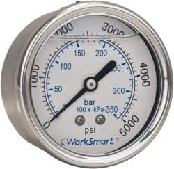 Value Collection - 2-1/2" Dial, 1/4 Thread, 0-15 Scale Range, Pressure Gauge - Center Back Connection Mount, Accurate to 3-2-3% of Scale - Best Tool & Supply