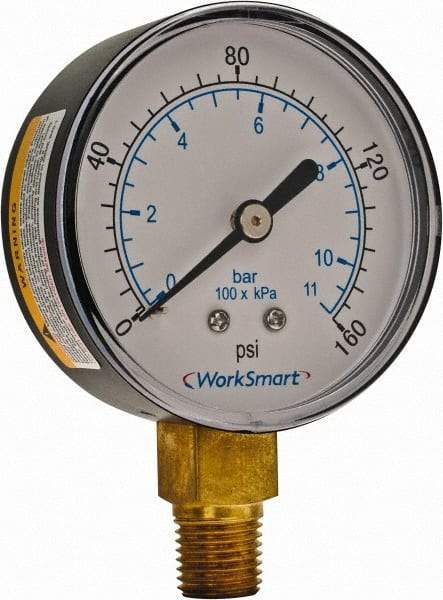 Value Collection - 2-1/2" Dial, 1/4 Thread, 0-160 Scale Range, Pressure Gauge - Lower Connection Mount, Accurate to 3-2-3% of Scale - Best Tool & Supply