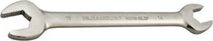 Paramount - 14mm x 15mm Standard Open End Wrench - 7-9/32" OAL, Double End, Full Polish Finish, 15° Head Angle - Best Tool & Supply