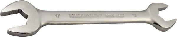 Paramount - 16mm x 17mm Standard Open End Wrench - 7-9/32" OAL, Double End, Full Polish Finish, 15° Head Angle - Best Tool & Supply