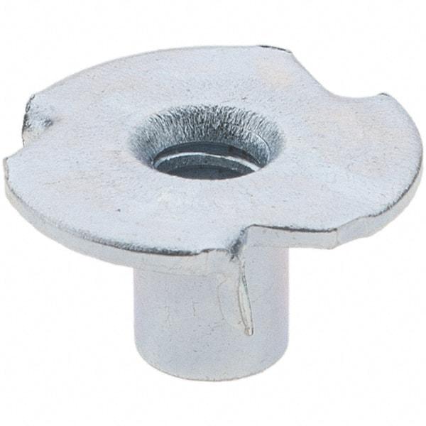 Made in USA - #6-32 Zinc-Plated Steel Standard Tee Nut - 1/4" Barrel Length, 1/2" Flange Diam, 3 Prongs - Best Tool & Supply