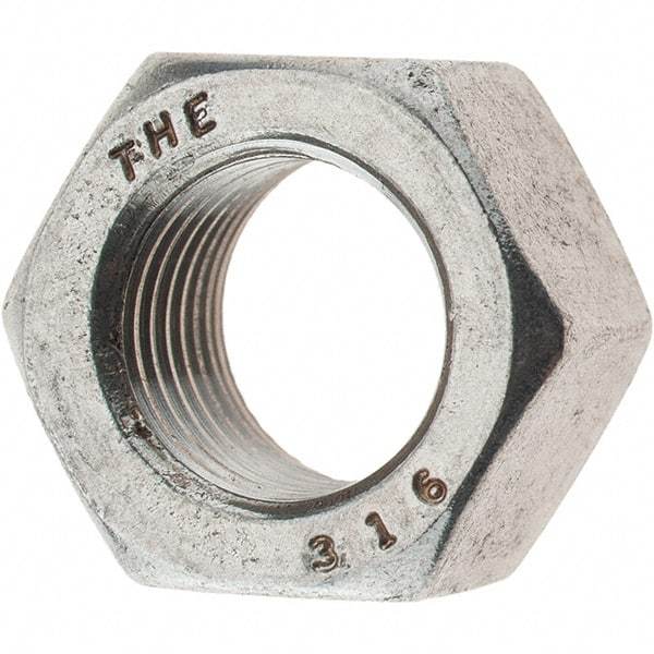 Value Collection - 1/2-20 UNF Stainless Steel Right Hand Hex Nut - 3/4" Across Flats, 7/16" High, Uncoated - Best Tool & Supply