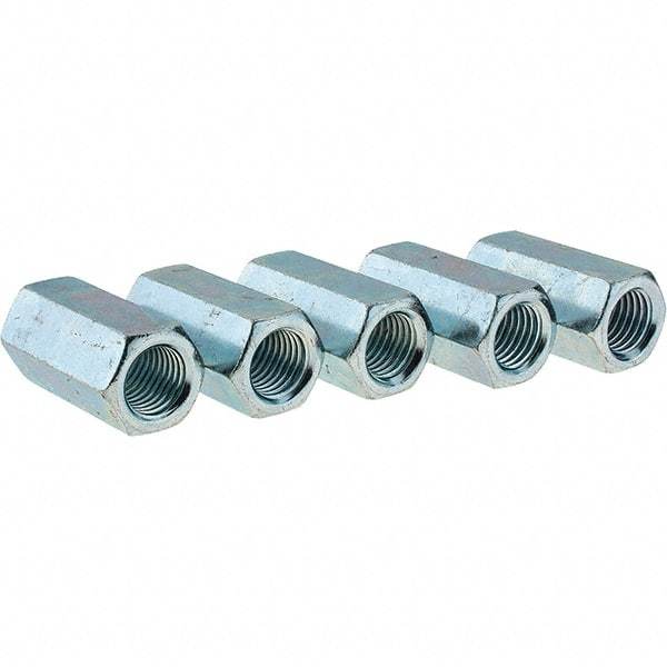 Value Collection - 7/8-9 UNC, 2-1/2" OAL Steel Standard Coupling Nut - Zinc-Plated Finish, 1-1/4" Width Across Flats - Best Tool & Supply