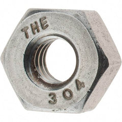 Value Collection - 1/4-20 UNC Stainless Steel Right Hand Heavy Hex Nut - 1/2" Across Flats, 15/64" High, Uncoated - Best Tool & Supply