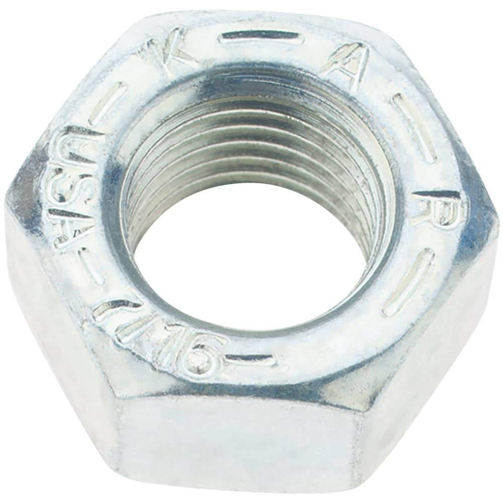 Value Collection - 7/16-20 UNF Steel Right Hand Hex Nut - 11/16" Across Flats, 3/8" High, Zinc Yellow Dichromate Finish - Best Tool & Supply