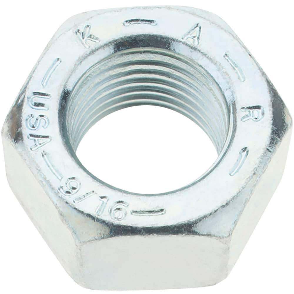 Value Collection - 9/16-18 UNF Steel Right Hand Hex Nut - 7/8" Across Flats, 31/64" High, Zinc Yellow Dichromate Finish - Best Tool & Supply