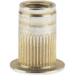 Value Collection - #8-32, 0.265 Insert Diam, 0.42" OAL, Knurled Body Open End Threaded Insert - 0.2656" Hole Diam, 0.39" Head Diam, 1008/1010 Steel, Clear Protective Coating & Zinc Yellow Dichromate Finish - Best Tool & Supply