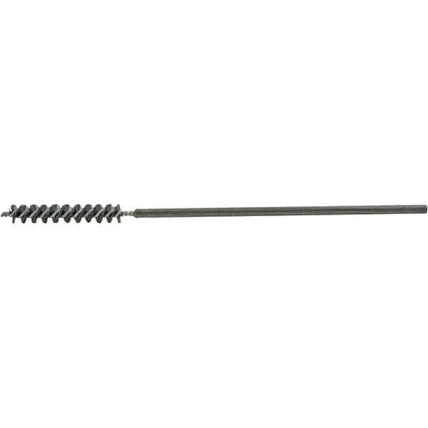 Brush Research Mfg. - 7/16" Diam Helical Steel Tube Brush - Single Spiral, 0.008" Filament Diam, 2-1/2" Brush Length, 9-1/2" OAL, 0.219" Diam Galvanized Steel Shank - Best Tool & Supply