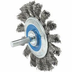 WALTER Surface Technologies - 2-3/4" OD, 1/4" Shank Diam, Knotted Stainless Steel Wheel Brush - 3/8" Face Width, 0.02" Filament Diam, 20,000 RPM - Best Tool & Supply