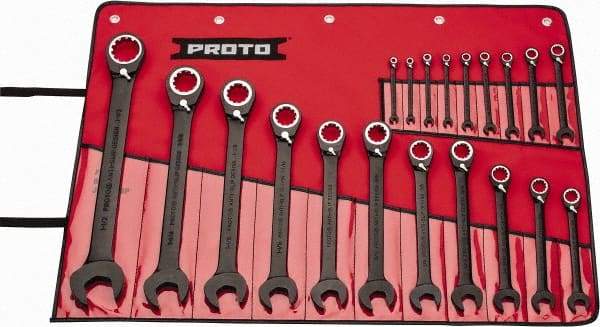 Proto - 20 Piece, 7/32" to 1-1/2", 12 Point Combination Wrench Set - Inch Measurement Standard, Black/Chrome Finish, Comes in Pouch - Best Tool & Supply