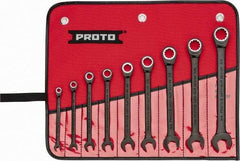 Proto - 9 Piece, 1/4" to 3/4", Ratcheting Combination Wrench Set - 12 Point, Black/Chrome Finish, Comes in Pouch - Best Tool & Supply