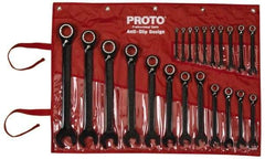 Proto - 22 Piece, 6mm to 36mm, 12 Point Combination Wrench Set - Metric Measurement Standard, Black/Chrome Finish, Comes in Pouch - Best Tool & Supply