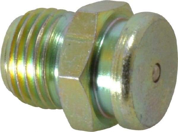 PRO-LUBE - Straight Head Angle, 1/4-18 NPTF Steel Button-Head Grease Fitting - 5/8" Hex, 21mm Overall Height, 12.3mm Shank Length, Zinc Plated Finish - Best Tool & Supply