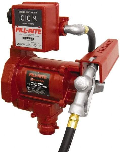 Tuthill - 20 GPM, 3/4" Hose Diam, AC Tank Pump with Manual Nozzle & 807C Meter - 1-1/4" Inlet, 3/4" Outlet, 115 Volts, 12' Hose Length, 1/3 hp - Best Tool & Supply