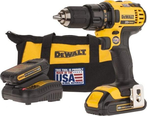 DeWALT - 20 Volt 1/2" Chuck Pistol Grip Handle Cordless Drill - 0-600 & 0-2000 RPM, Keyless Chuck, Reversible, 2 Lithium-Ion Batteries Included - Best Tool & Supply