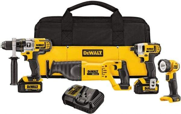 DeWALT - 10 Piece 20 Volt Cordless Tool Combination Kit - Includes 1/2" Hammerdrill, 1/4" Impact Driver & Reciprocating Saw & LED Worklight, Lithium-Ion Battery Included - Best Tool & Supply