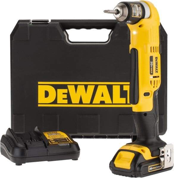 DeWALT - 20 Volt 3/8" Chuck Right Angle Handle Cordless Drill - 0-650 & 0-2000 RPM, Keyless Chuck, Reversible, 1 Lithium-Ion Battery Included - Best Tool & Supply