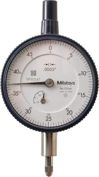 Mitutoyo - 1/8" Range, 0-50 Dial Reading, 0.0005" Graduation Dial Drop Indicator - 2-1/4" Dial, 0.05" Range per Revolution, 0.0005" Accuracy, Revolution Counter - Best Tool & Supply